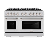 ZLINE 48 in. 6.7 cu. ft. Select Double Oven Dual Fuel Range with 8 Burner Gas Cooktop in Satin Stainless Steel (HDRS-48)