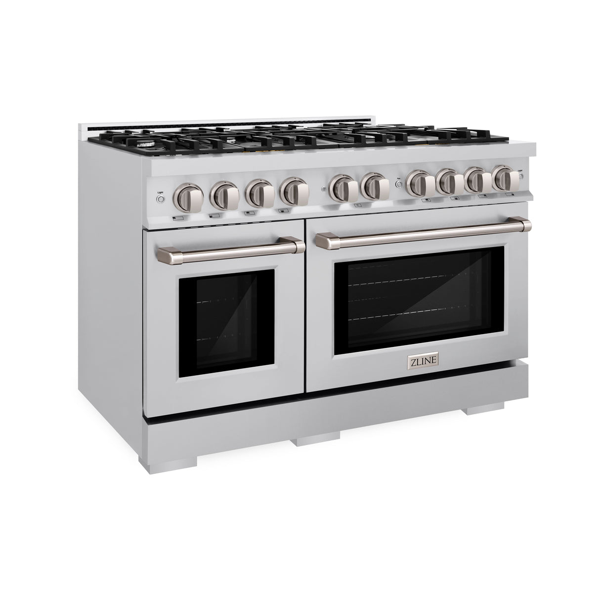ZLINE 48 in. 6.7 cu. ft. Select Double Oven Dual Fuel Range with 8 Burner Gas Cooktop in Satin Stainless Steel (HDRS-48)