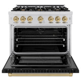 ZLINE Autograph Edition 36 in. 5.2 cu. ft. Select Dual Fuel Range with 6 Burner Gas Cooktop and Electric Convection Oven in Stainless Steel with Black Matte Door and Champagne Bronze Accents (HDRZ-BLM-36-CB)