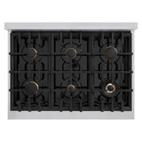 ZLINE 36 in. 5.2 cu. ft. Select Gas Range with Convection Gas Oven in Stainless Steel with 6 Brass Burners (HGR-BR-36)