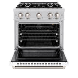 ZLINE 30 in. 4.2 cu. ft. Select Gas Range with 4 Burner Cooktop and Convection Gas Oven in Stainless Steel with White Matte Door (HGR-WM-30)