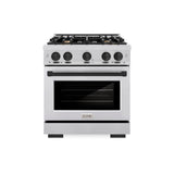 ZLINE Autograph Edition 30 in. 4.2 cu. ft. Select Gas Range with 4 Burner Cooktop and Convection Gas Oven in Stainless Steel and Matte Black Accents (HGRZ-30-MB)