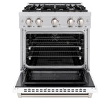 ZLINE 30 in. 4.2 cu. ft. Select Dual Fuel Range with 4 Burner Gas Cooktop and Electric Convection Oven in Stainless Steel with White Matte Door (HDR-WM-30)