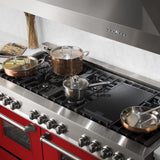 ZLINE 60 in. 7.4 cu. ft. Legacy Dual Fuel Range with 9 Burner Gas Cooktop and 2 Electric Convection Ovens in Stainless Steel and Red Gloss Doors (RA-RG-60)