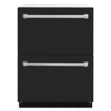 ZLINE 24 in. Touchstone 168 Can Outdoor-Rated Dual Refrigerator Drawer with Black Matte Doors (RDSO-BLM-24)