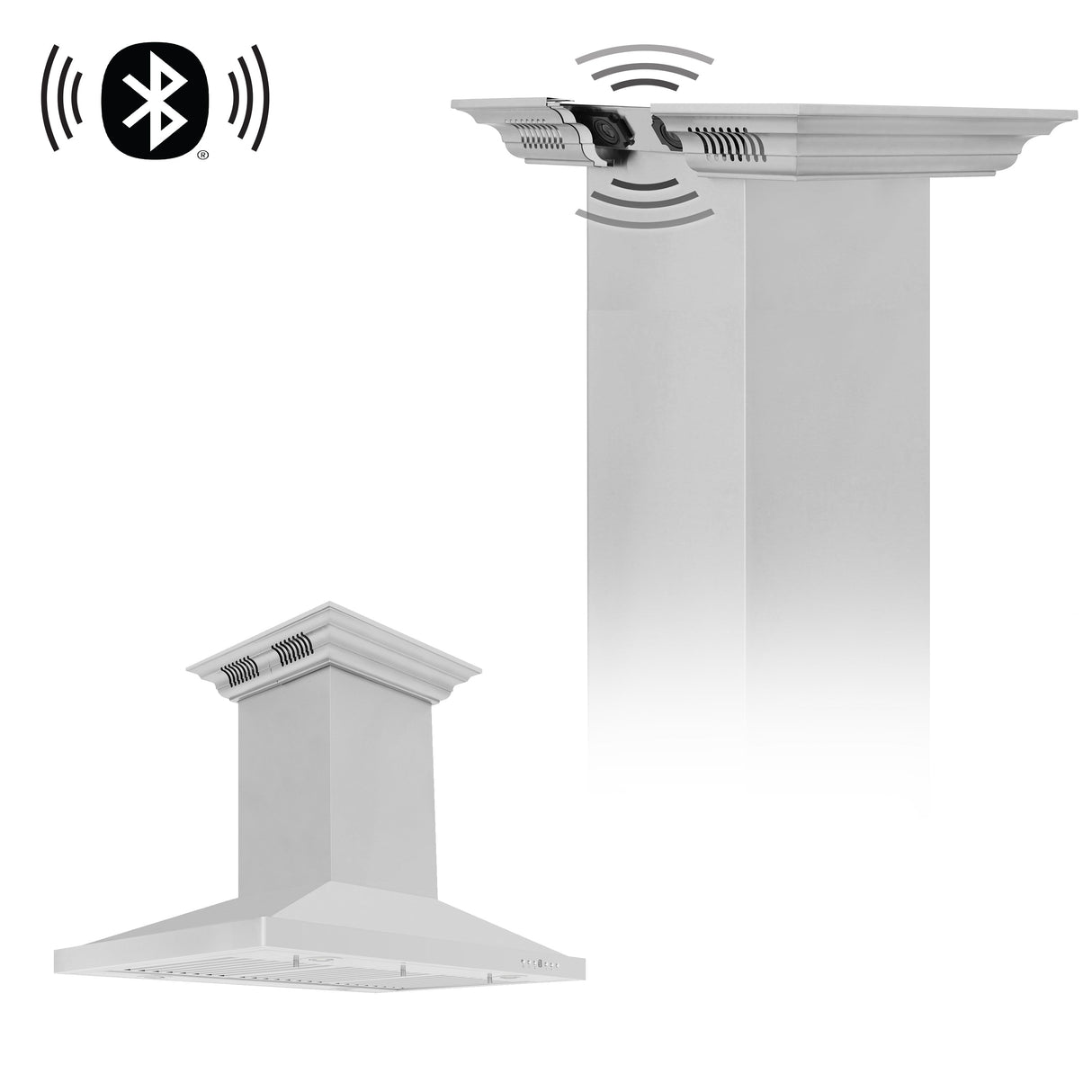 36" ZLINE CrownSound™Ducted Vent Island Mount Range Hood in Stainless Steel with Built-in Bluetooth Speakers (GL2iCRN-BT-36)