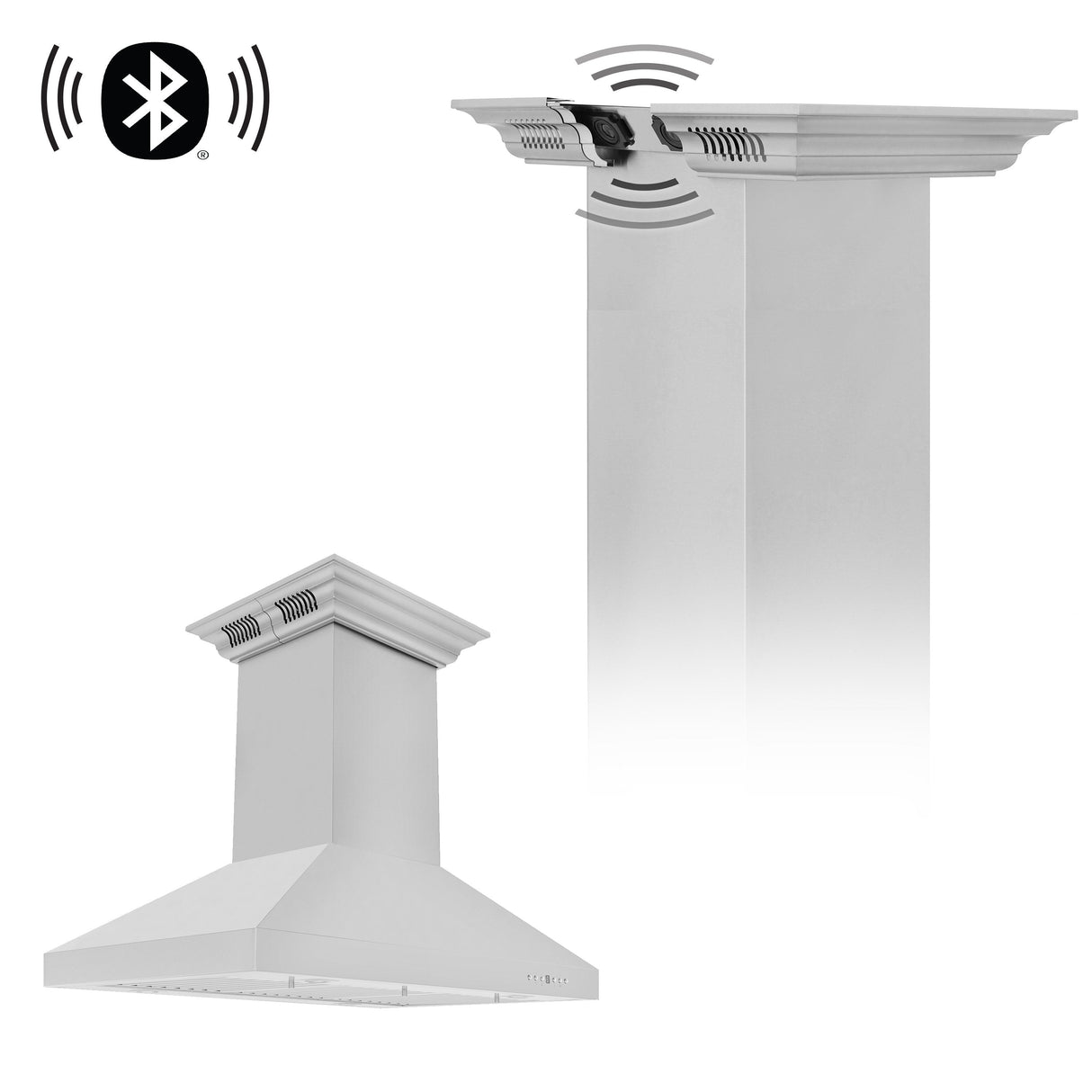 42" ZLINE CrownSound™Ducted Vent Island Mount Range Hood in Stainless Steel with Built-in Bluetooth Speakers (KL3iCRN-BT-42)