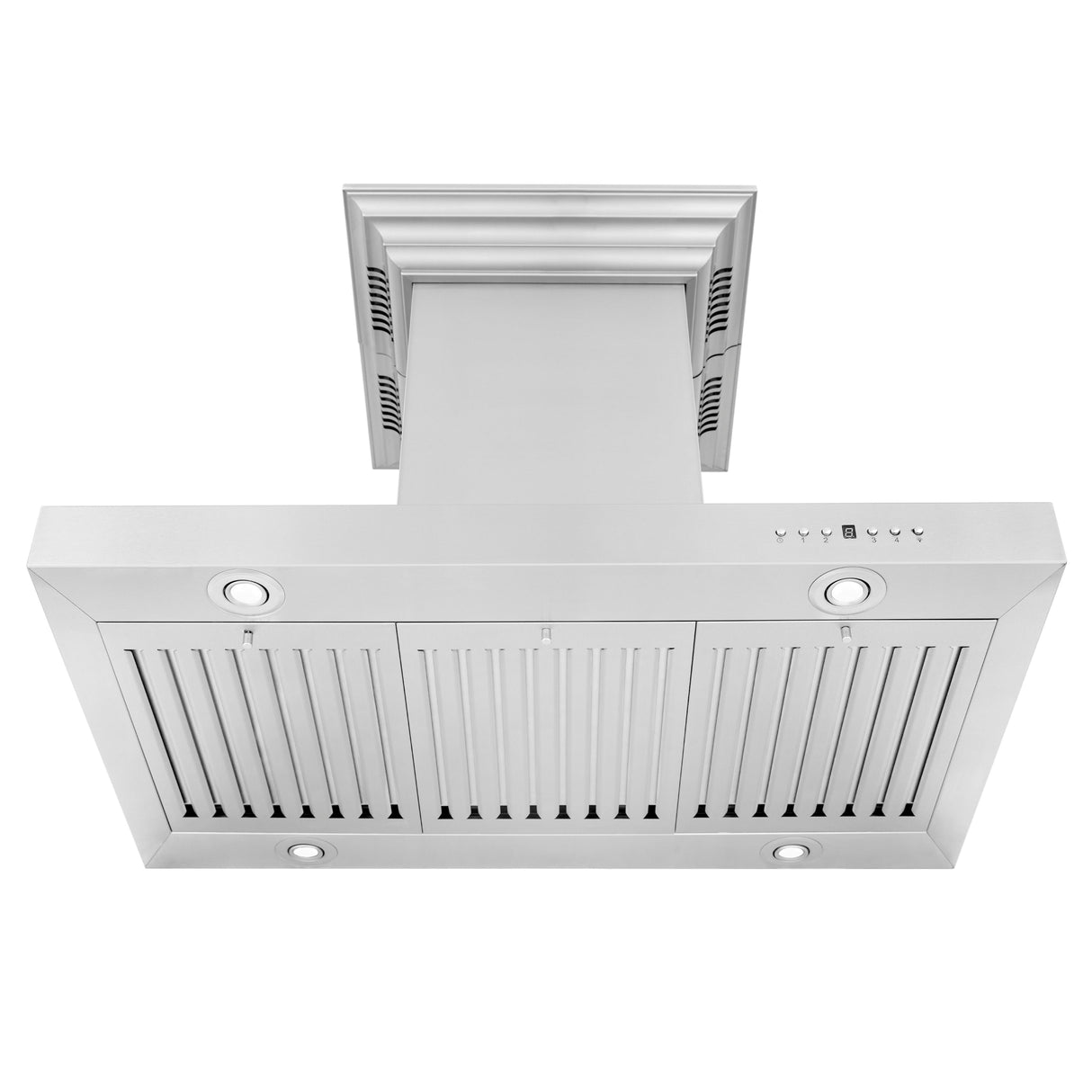 36" ZLINE CrownSound™Ducted Vent Island Mount Range Hood in Stainless Steel with Built-in Bluetooth Speakers (KE2iCRN-BT-36)