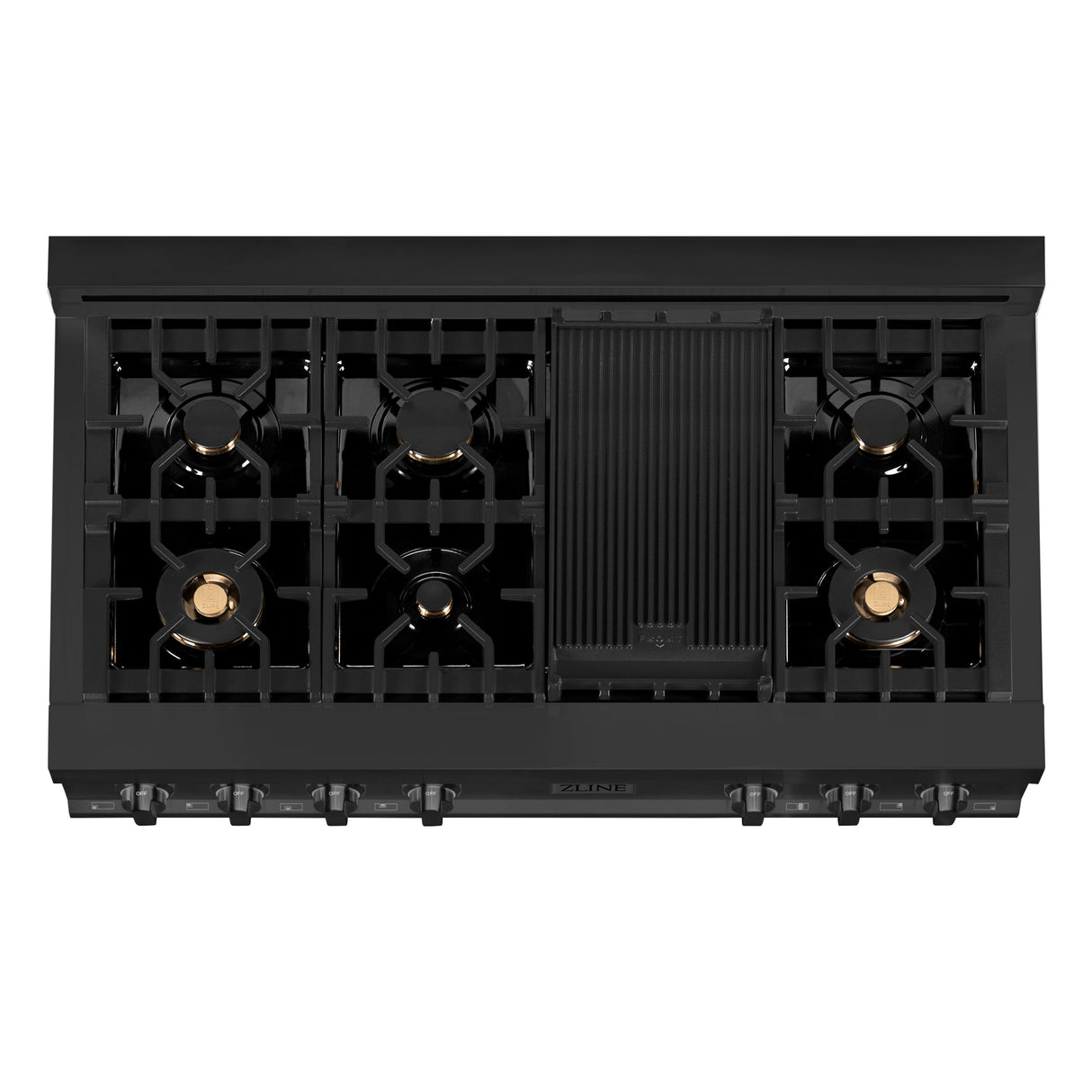 ZLINE 48" Porcelain Gas Stovetop in Black Stainless with 7 Gas Burners and Griddle (RTB-BR-48)