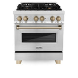 ZLINE Autograph Edition 30 in. 4.0 cu. ft. Legacy Dual Fuel Range with 4 Burner Gas Cooktop and Electric Convection Oven in Stainless Steel and Champagne Bronze Accents (RAZ-30-CB)