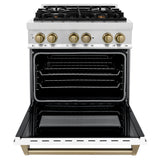 ZLINE Autograph Edition 30 in. 4.0 cu. ft. Legacy Dual Fuel Range with 4 Burner Gas Cooktop and Electric Convection Oven in Stainless Steel with White Matte Door and Champagne Bronze Accents (RAZ-WM-30-CB)