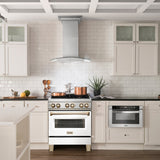 ZLINE Autograph Edition 30 in. 4.0 cu. ft. Legacy Dual Fuel Range with 4 Burner Gas Cooktop and Electric Convection Oven in Stainless Steel with White Matte Door and Polished Gold Accents (RAZ-WM-30-G)