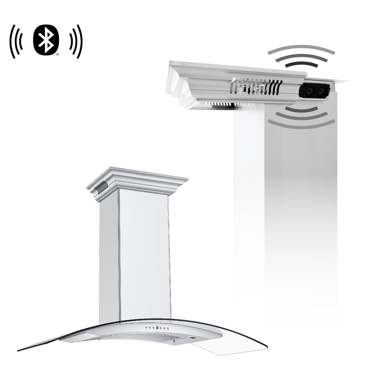 30" ZLINE CrownSound™Ducted Vent Wall Mount Range Hood in Stainless Steel with Built-in Bluetooth Speakers (KN4CRN-BT-30)