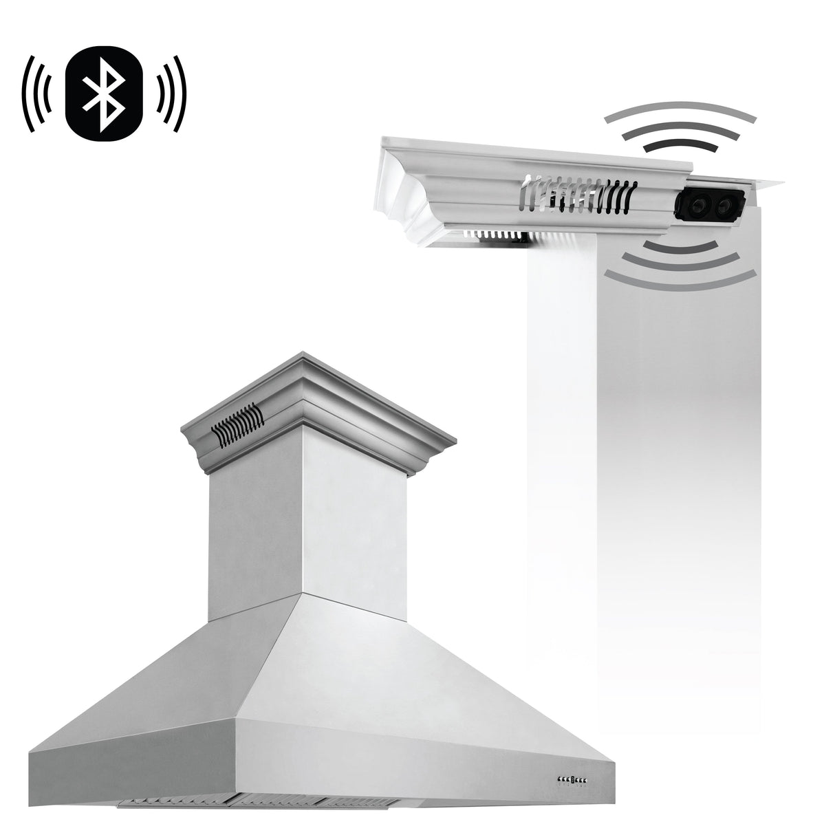 48" ZLINE CrownSound™Ducted Vent Wall Mount Range Hood in Stainless Steel with Built-in Bluetooth Speakers (667CRN-BT-48)