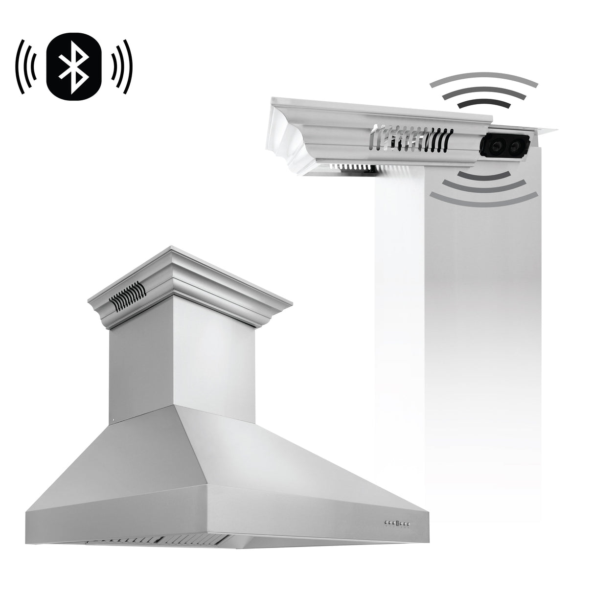 42" ZLINE CrownSound™Ducted Vent Professional Wall Mount Range Hood in Stainless Steel with Built-in Bluetooth Speakers (697CRN-BT-42)