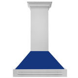 ZLINE 36" Stainless Steel Range Hood with Blue Gloss Shell and Stainless Steel Handle (8654STX-BG-36)