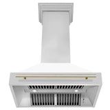 ZLINE Autograph Edition 36" Stainless Steel Range Hood with White Matte Shell and Polished Gold Handle (8654STZ-WM36-G)
