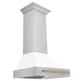 ZLINE Autograph Edition 30" Stainless Steel Range Hood with White Matte Shell and Champagne Bronze Handle (8654STZ-WM30-CB)
