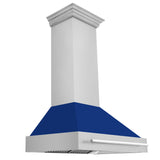 ZLINE 36" Stainless Steel Range Hood with Blue Gloss Shell and Stainless Steel Handle (8654STX-BG-36)