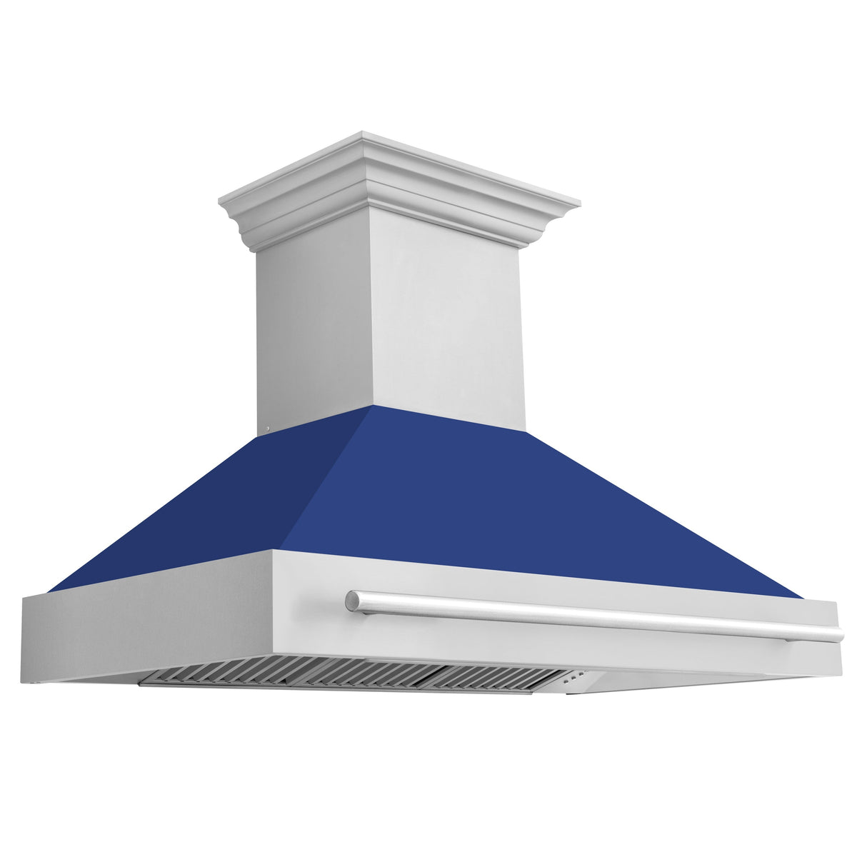 ZLINE 48" Stainless Steel Range Hood with Blue Matte Shell and Stainless Steel Handle (8654STX-BM-48)