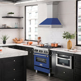 ZLINE 30" Stainless Steel Range Hood with Blue Matte Shell and Stainless Steel Handle (8654STX-BM-30)