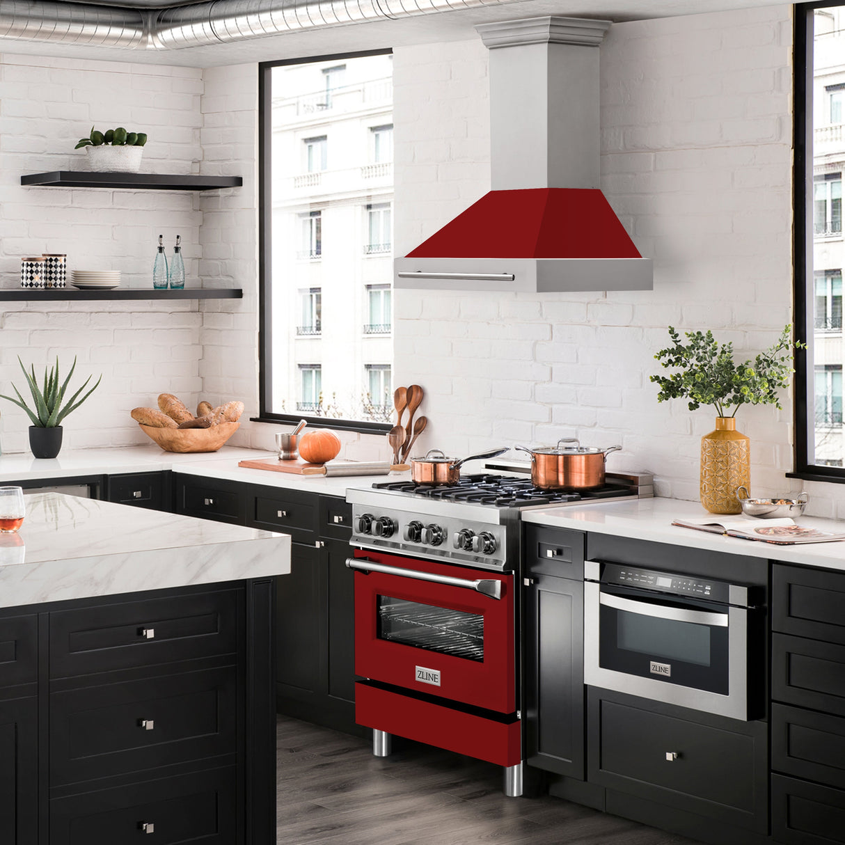 ZLINE 30" Stainless Steel Range Hood with Red Gloss Shell and Stainless Steel Handle (8654STX-RG-30)