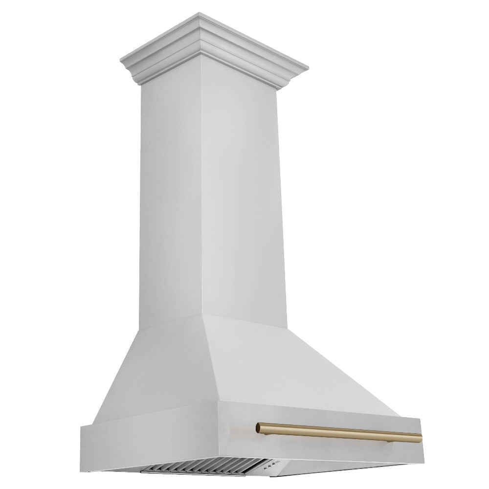 ZLINE Autograph Edition 30 in. Kitchen Package with Stainless Steel Dual Fuel Range, Range Hood, Dishwasher, and Refrigerator with External Water Dispenser with Champagne Bronze Accents (4AKPR-RARHDWM30-CB)