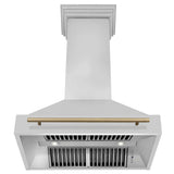 ZLINE Autograph Edition 36 in. Kitchen Package with Stainless Steel Dual Fuel Range, Range Hood, Dishwasher and Refrigeration Including External Water Dispenser with Champagne Bronze Accents (4AKPR-RARHDWM36-CB)