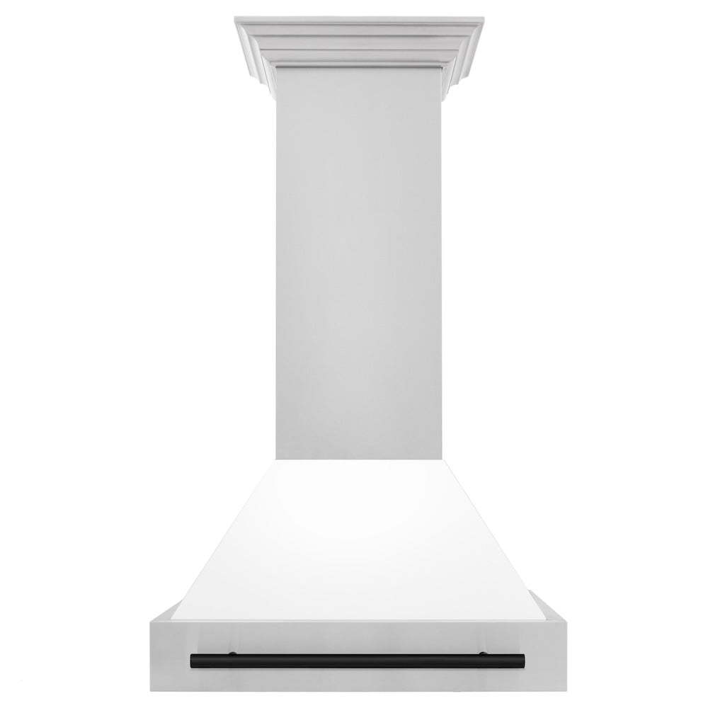 ZLINE Autograph Edition 30" Stainless Steel Range Hood with White Matte Shell and Matte Black Handle (8654STZ-WM30-MB)