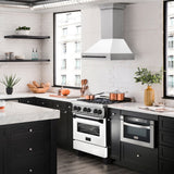 ZLINE Autograph Edition 30" Stainless Steel Range Hood with White Matte Shell and Matte Black Handle (8654STZ-WM30-MB)