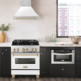 ZLINE Autograph Edition 30" Stainless Steel Range Hood with White Matte Shell and Champagne Bronze Handle (8654STZ-WM30-CB)