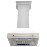 ZLINE Autograph Edition 30 in. Kitchen Package with Stainless Steel Dual Fuel Range with White Matte Door, Range Hood and Dishwasher with Champagne Bronze Accents (3AKP-RAWMRHDWM30-CB)
