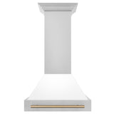 ZLINE Autograph Edition 30" Stainless Steel Range Hood with White Matte Shell and Champagne Bronze Handle (8654STZ-WM30-CB)