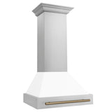 ZLINE Autograph Edition 30" Stainless Steel Range Hood with White Matte Shell and Champagne Bronze Handle (8654STZ-WM30-CB)