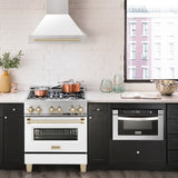 ZLINE Autograph Edition 30" Stainless Steel Range Hood with White Matte Shell and Polished Gold Handle (8654STZ-WM30-G)