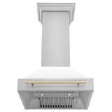 ZLINE Autograph Edition 30" Stainless Steel Range Hood with White Matte Shell and Polished Gold Handle (8654STZ-WM30-G)