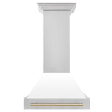 ZLINE Autograph Edition 30" Stainless Steel Range Hood with White Matte Shell and Polished Gold Handle (8654STZ-WM30-G)