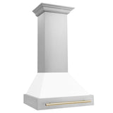 ZLINE Autograph Edition 30" Stainless Steel Range Hood with White Matte Shell and Polished Gold Handle (8654STZ-WM30-G)