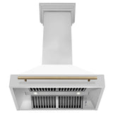 ZLINE Autograph Edition 36 in. Kitchen Package with Stainless Steel Dual Fuel Range with White Matte Door and Range Hood with Champagne Bronze Accents (2AKP-RAWMRH36-CB)