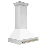 ZLINE Autograph Edition 36" Stainless Steel Range Hood with White Matte Shell and Champagne Bronze Handle (8654STZ-WM36-CB)
