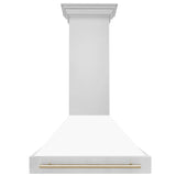 ZLINE Autograph Edition 36" Stainless Steel Range Hood with White Matte Shell and Polished Gold Handle (8654STZ-WM36-G)