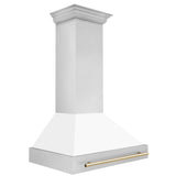 ZLINE Autograph Edition 36" Stainless Steel Range Hood with White Matte Shell and Polished Gold Handle (8654STZ-WM36-G)