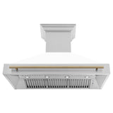 ZLINE Autograph Edition 48" Stainless Steel Range Hood with White Matte Shell and Champagne Bronze Handle (8654STZ-WM48-CB)