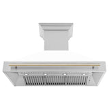 ZLINE Autograph Edition 48 in. Kitchen Package with Stainless Steel Dual Fuel Range with White Matte Door and Range Hood with Polished Gold Accents (2AKP-RAWMRH48-G)