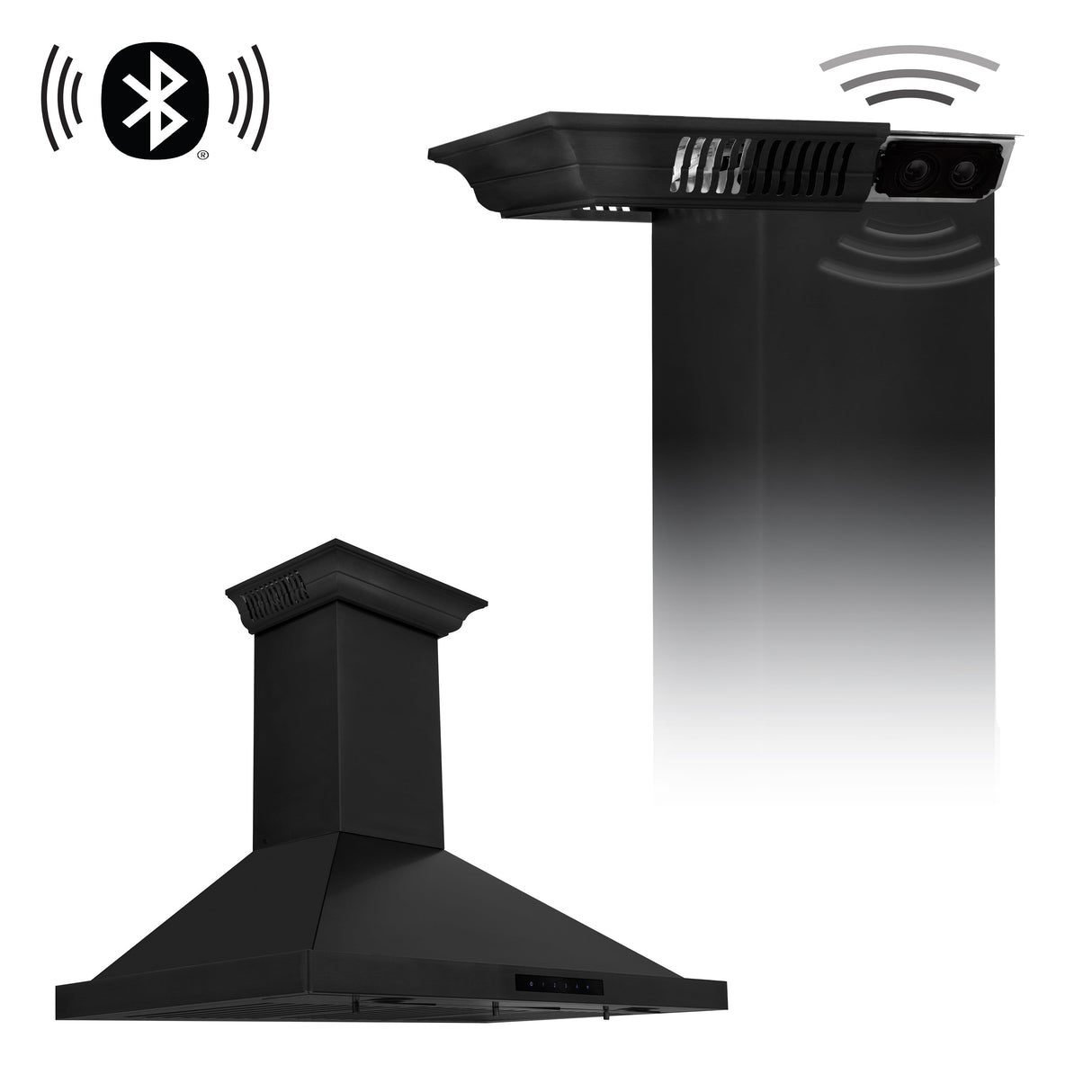 36" ZLINE CrownSound™Ducted Vent Wall Mount Range Hood in Black Stainless Steel with Built-in Bluetooth Speakers (BSKBNCRN-BT-36)