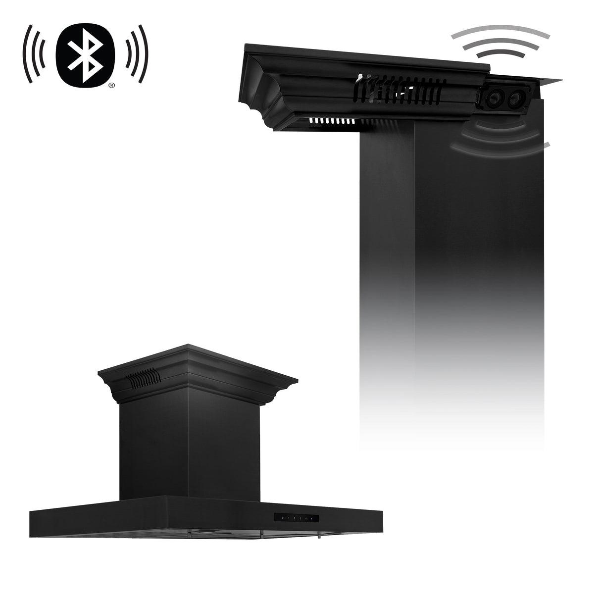 36" ZLINE CrownSound™Ducted Vent Wall Mount Range Hood in Black Stainless Steel with Built-in Bluetooth Speakers (BSKENCRN-BT-36)