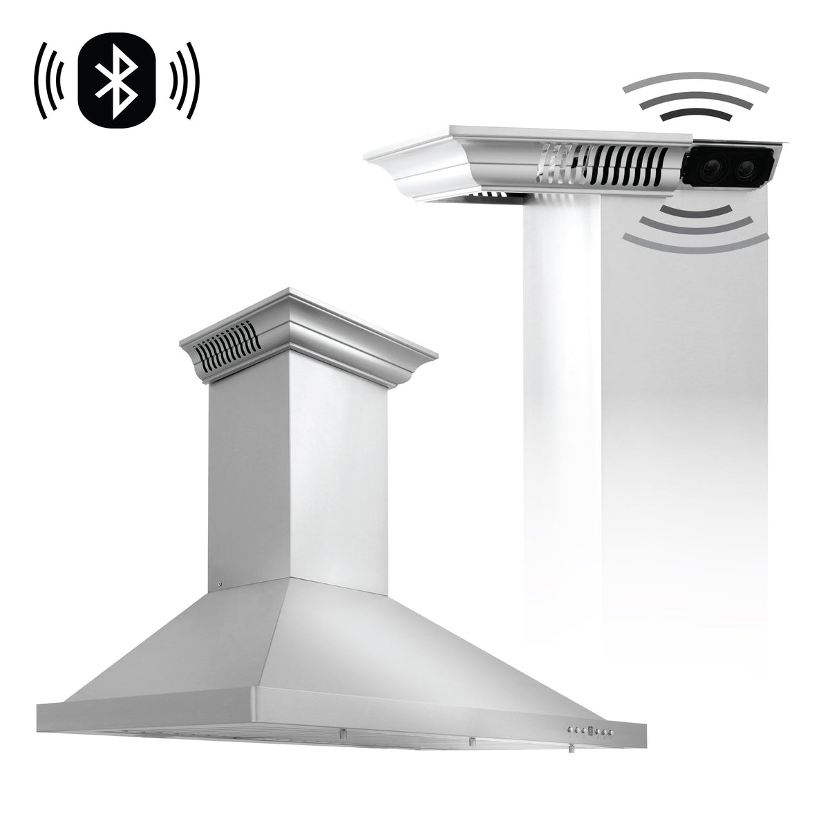 24" ZLINE CrownSound™Ducted Vent Wall Mount Range Hood in Stainless Steel with Built-in Bluetooth Speakers (KBCRN-BT-24)