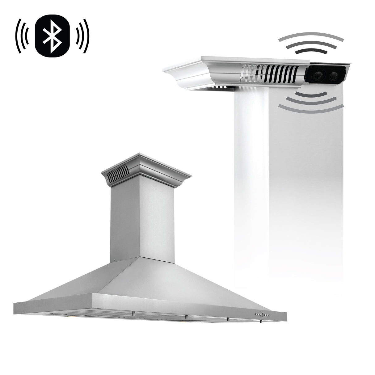48" ZLINE CrownSound™Ducted Vent Wall Mount Range Hood in Stainless Steel with Built-in Bluetooth Speakers (KBCRN-BT-48)