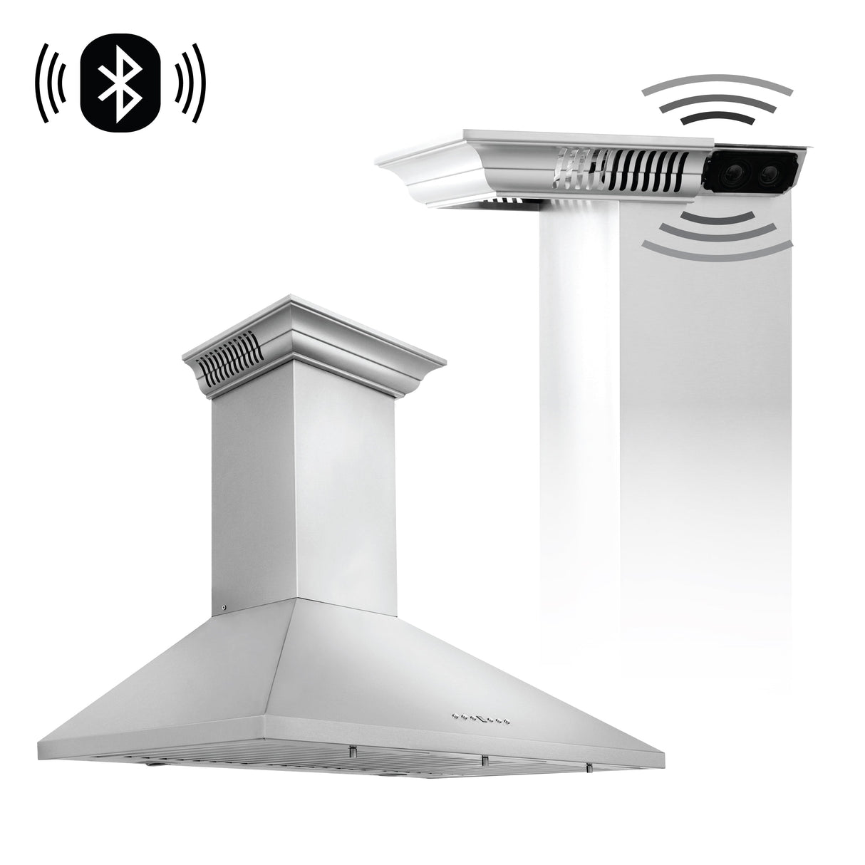 36" ZLINE CrownSound™Ducted Vent Wall Mount Range Hood in Stainless Steel with Built-in Bluetooth Speakers (KL2CRN-BT-36)