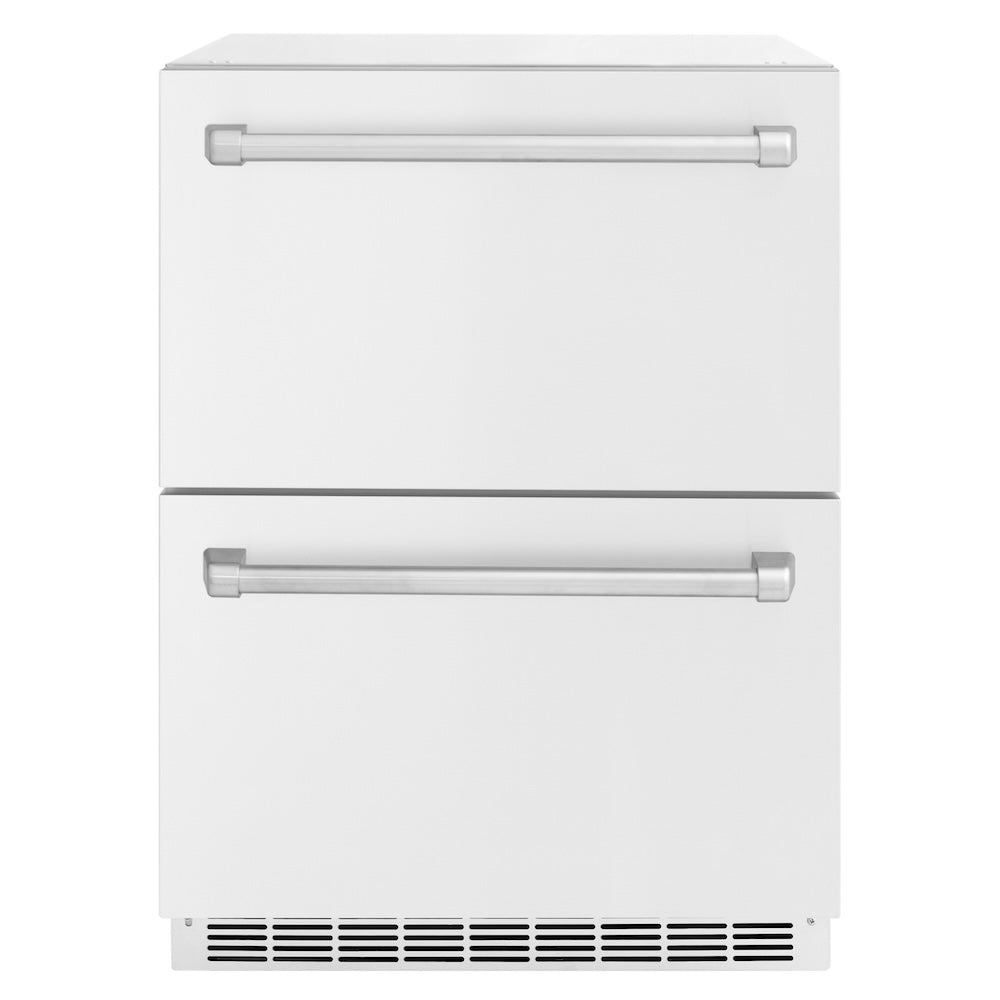 ZLINE 24 in. Touchstone 168 Can Outdoor-Rated Dual Refrigerator Drawer with White Matte Doors (RDSO-WM-24)